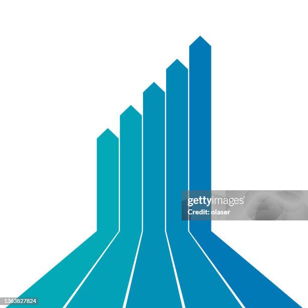 3d-balkendiagramm mit fortschritt an der wand - bar graph vector stock-grafiken, -clipart, -cartoons und -symbole