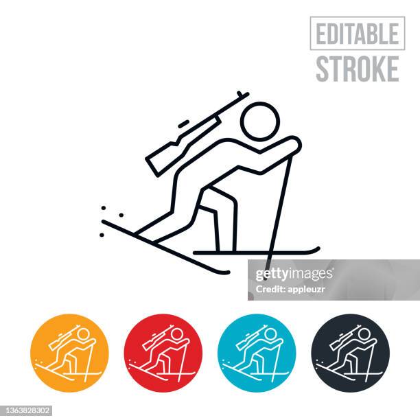biathlete competing thin line icon - editable stroke - cross country icons stock illustrations