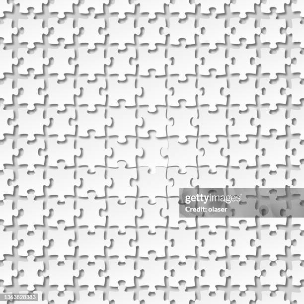 3d abstract puzzle pattern of separated jigsaw pieces - gray vignette background stock illustrations