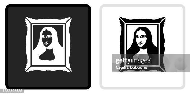 portrait icon on  black button with white rollover - art gallery stock illustrations