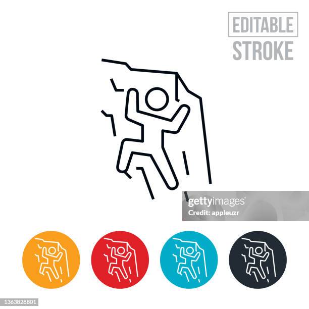 rock climber free climbing thin line icon - editable stroke - rock wall climbing stock illustrations