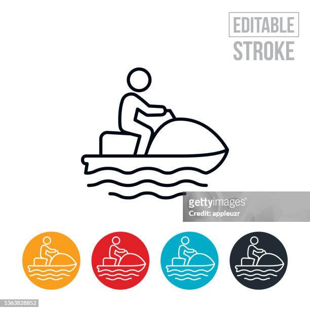 personal watercraft thin line icon - editable stroke - jet ski stock illustrations