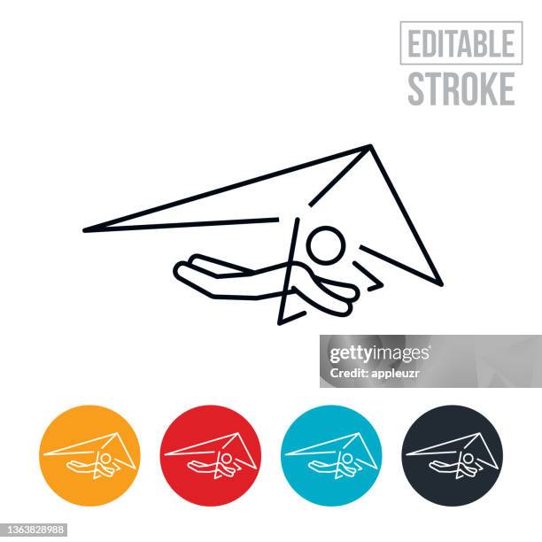 paraglider paragliding through air thin line icon - editable stroke - paragliding stock illustrations