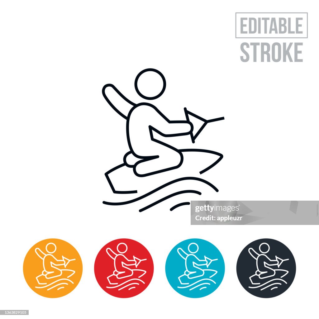 Kneeboarder Riding Kneeboard Thin Line Icon - Editable Stroke