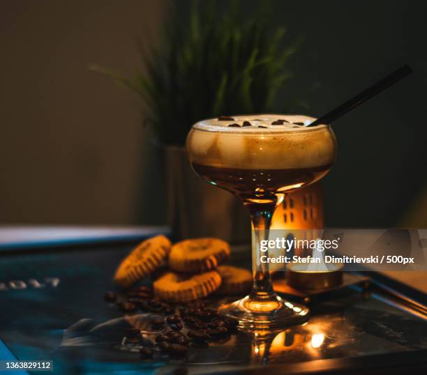 irish coffee,close-up of drink on table - espresso martini stock pictures, royalty-free photos & images