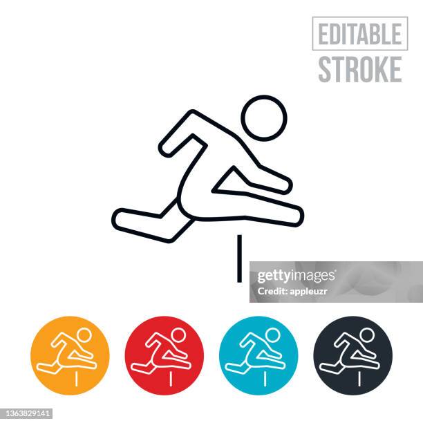 hurdler jumping hurdles thin line icon - editable stroke - jumper stock illustrations