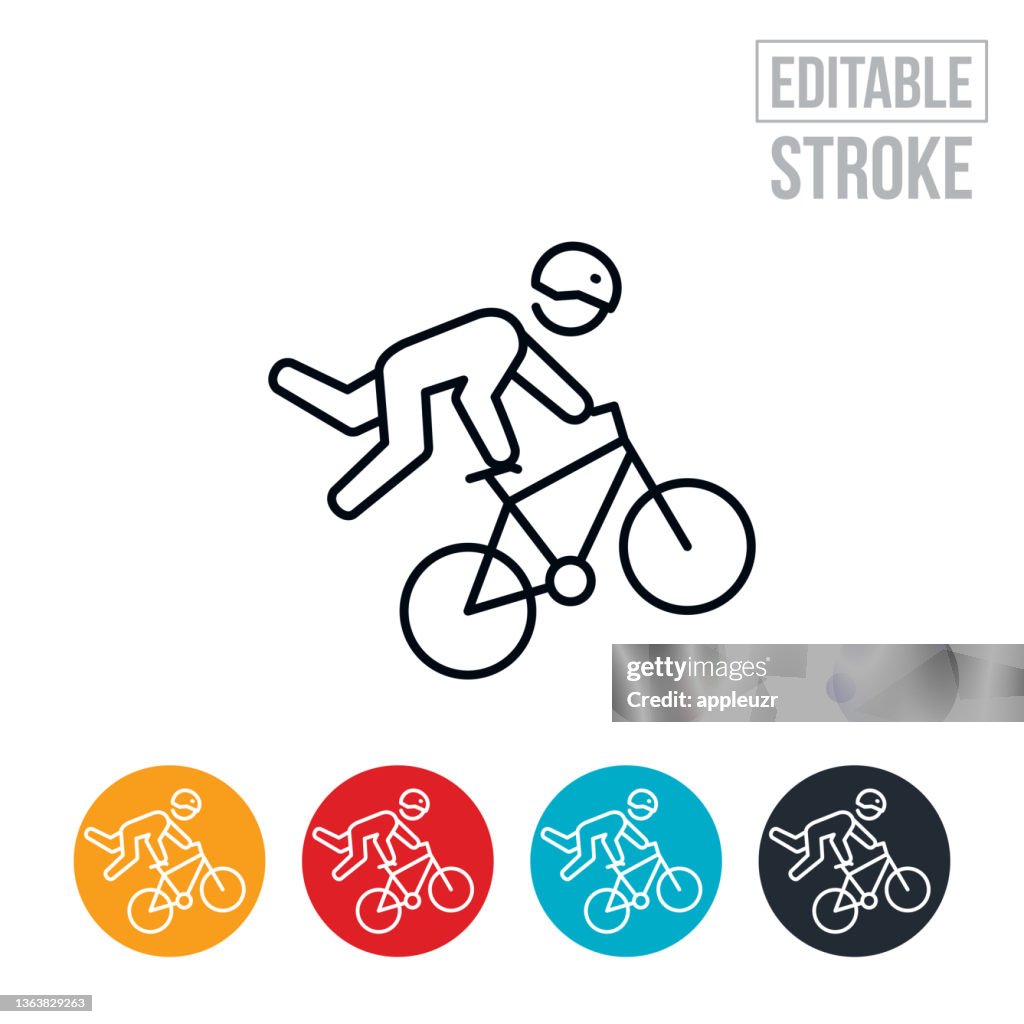 Freestyle BMX Rider Thin Line Icon - Editable Stroke