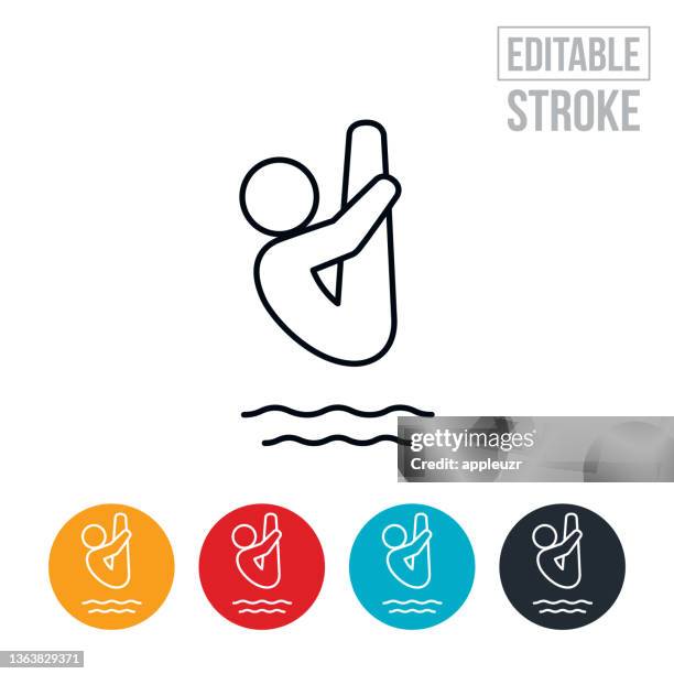 diver diving into water thin line icon - editable stroke - competitive diving stock illustrations