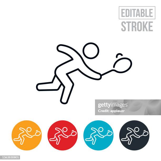 tennis player hitting ball thin line icon - editable stroke - tennis player icon stock illustrations