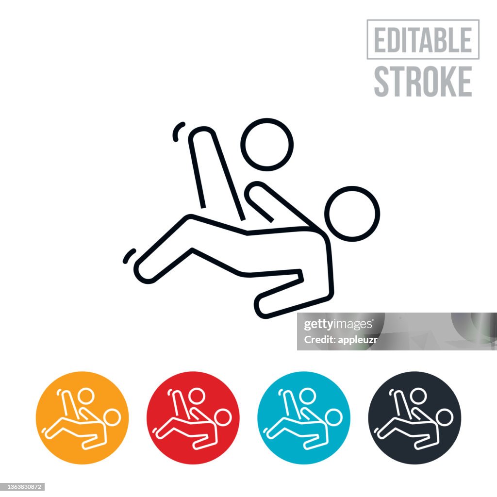 Soccer Player Doing Windmill Kick Thin Line Icon - Editable Stroke