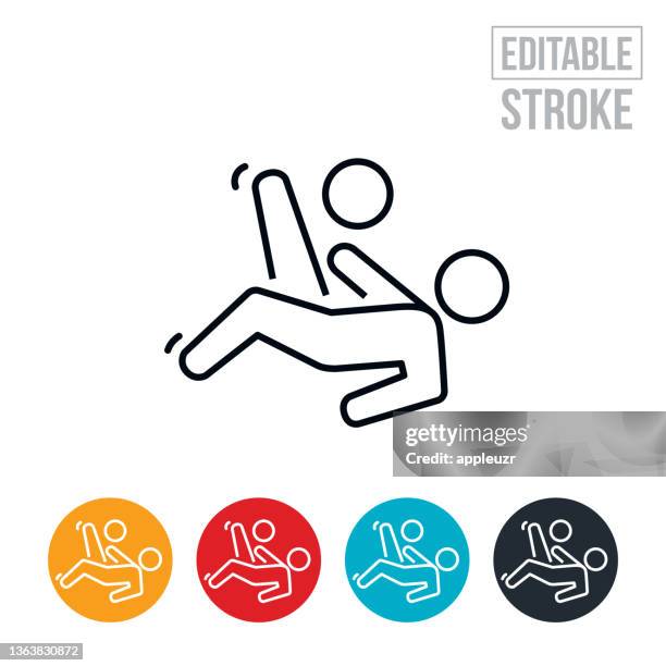 soccer player doing windmill kick thin line icon - editable stroke - bicycle kick stock illustrations