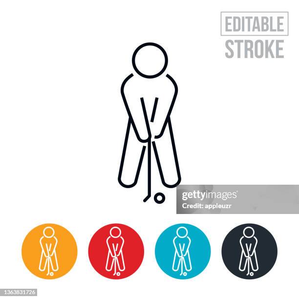 golfer putting thin line icon - editable stroke - practice putting green stock illustrations