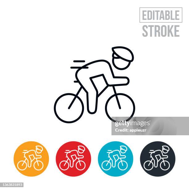 illustrations, cliparts, dessins animés et icônes de icône de ligne mince de vélo de course cycliste - trait modifiable - biker