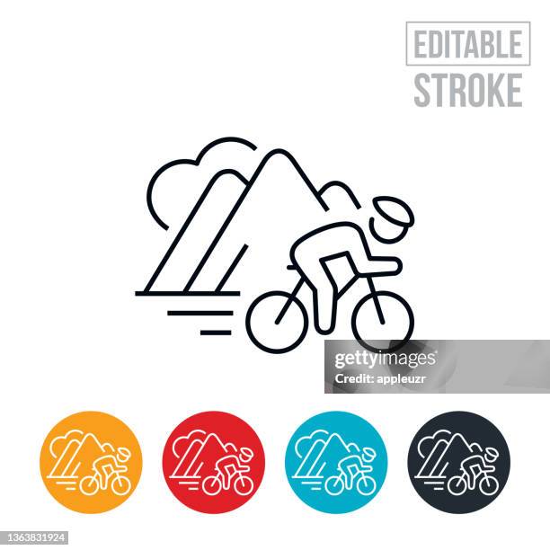 cyclist on open country road thin line icon - editable stroke - road cycling stock illustrations