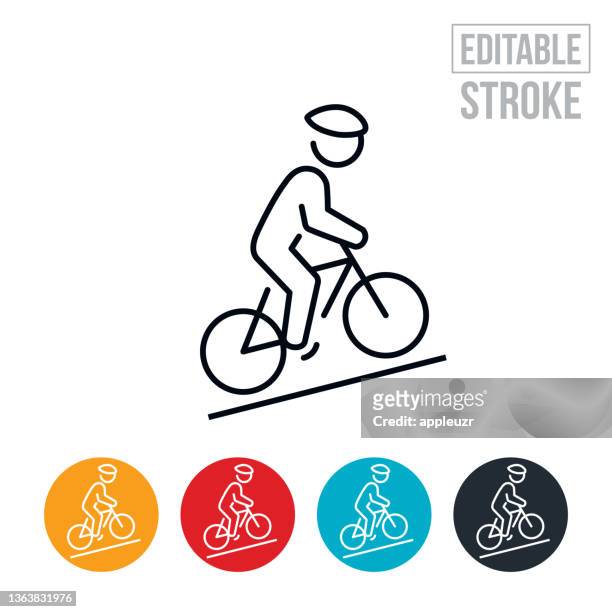 cyclist climbing hill thin line icon - editable stroke - road cycling stock illustrations