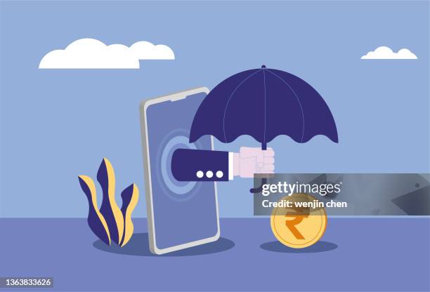 indian rupee cyber umbrella - indian using mobile stock illustrations
