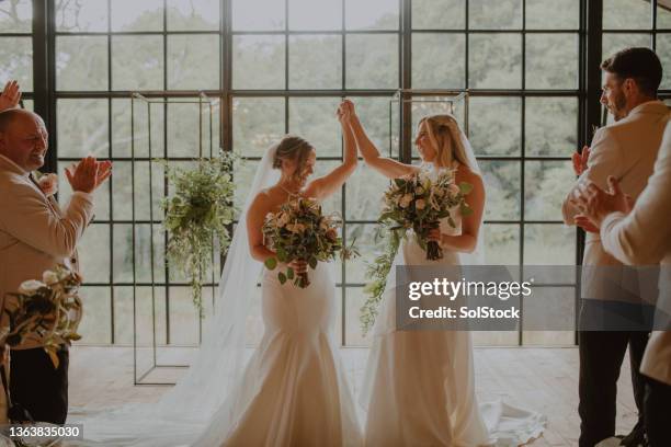 bride and bride - gay marriage stockfoto's en -beelden