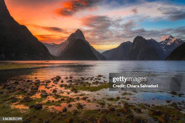 milford sound - mitre peak stock pictures, royalty-free photos & images