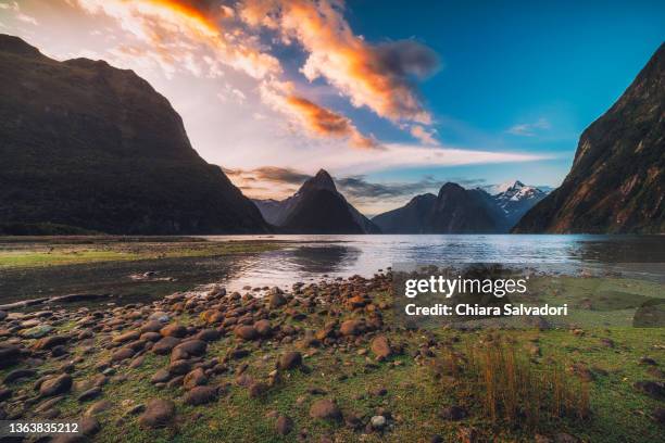 milford sound - mitre peak stock pictures, royalty-free photos & images