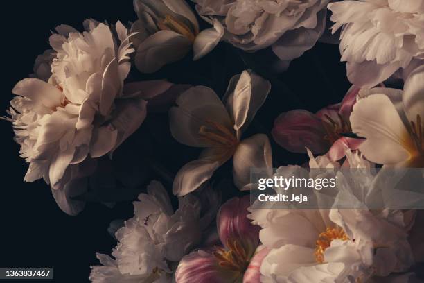 baroque style photo of bouquet - dark floral stockfoto's en -beelden
