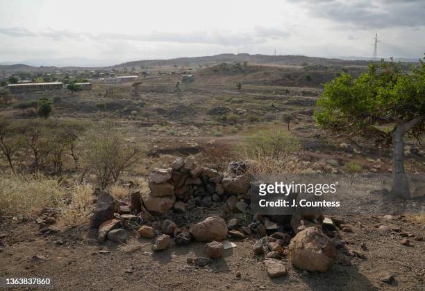 View of a TPLF defensive barrier on a hill overlooking the approach to Darsageta on January 07, 2022 in Darsageta, Ethiopia. During the TPLF invasion...