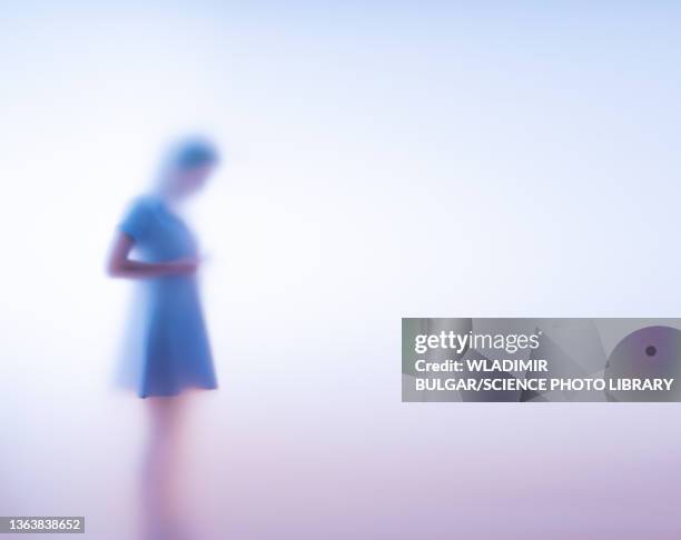 woman in a short dress behind frosted glass - verre dépoli photos et images de collection
