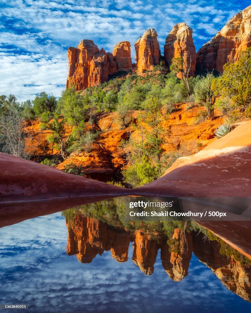 Reflection,Scenic view of lake by trees against sky during autumn,Sedona,Arizona,United States,USA