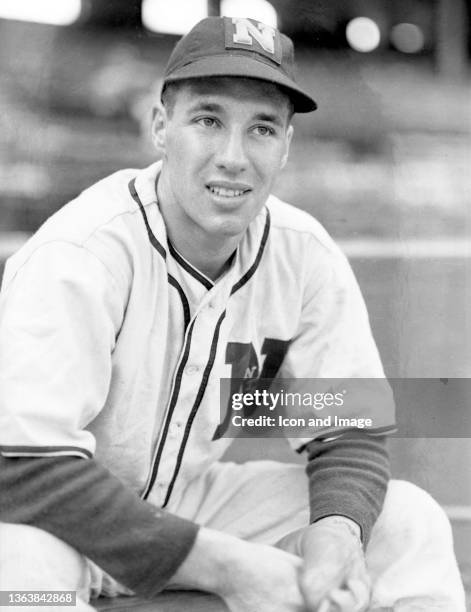 American Major League Baseball Hall of Fame pitcher, Bob Feller , is shown here as a member of the Naval Training Station's baseball team, known as...
