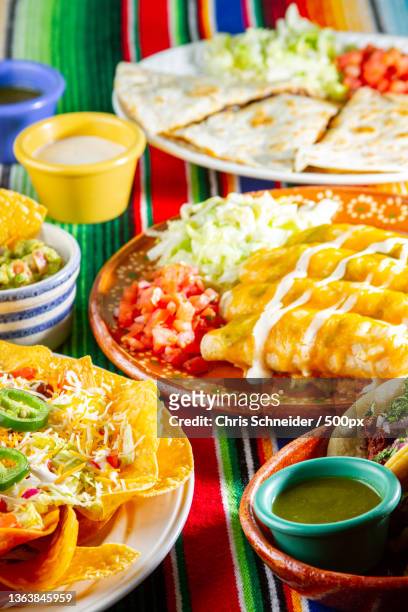 mexican food,high angle view of food served on table,massachusetts,united states,usa - mexican food stock pictures, royalty-free photos & images