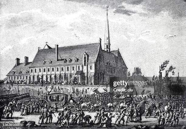 journey of louis xvi and marie antoinette from versailles to paris on october 6, 1789 - louis xvi of france stock illustrations