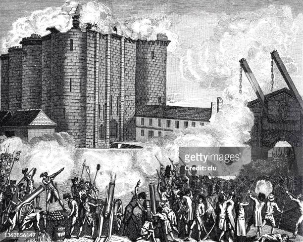 stockillustraties, clipart, cartoons en iconen met the storming of the bastille on july 14, 1789 - bastille 1789