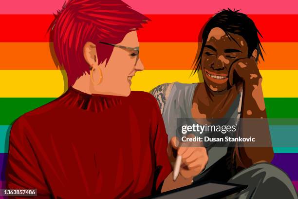 lgbt couple on valentine's day - persona gay stock illustrations