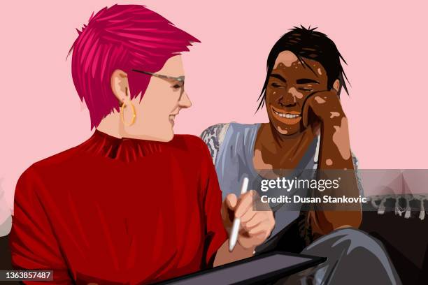 valentine's day of a lesbian couple - autoimmune disease 幅插畫檔、美工圖案、卡通及圖標