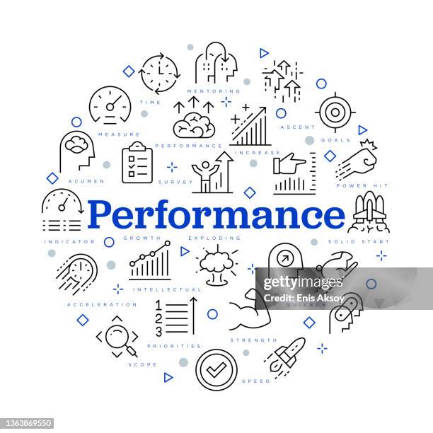 bildbanksillustrationer, clip art samt tecknat material och ikoner med performance concept. vector design with icons and keywords. - gauge chart