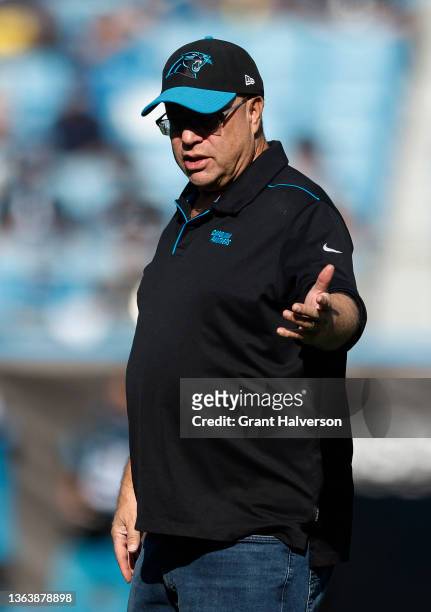 Owner David Tepper of the Carolina Panthers during their game against the Tampa Bay Buccaneers at Bank of America Stadium on December 26, 2021 in...