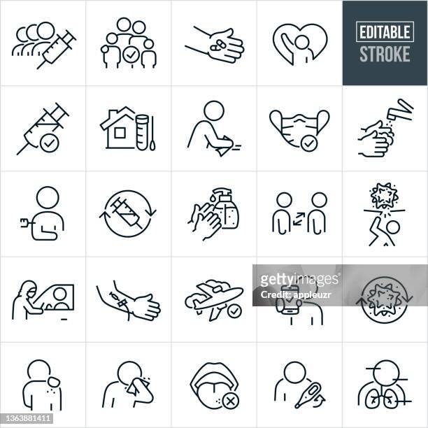 virus infection and treatment thin line icons - editable stroke - respiratory disease stock illustrations