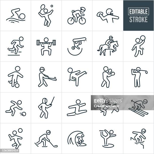 illustrazioni stock, clip art, cartoni animati e icone di tendenza di icone sportive a linee sottili - tratto modificabile - figure skating