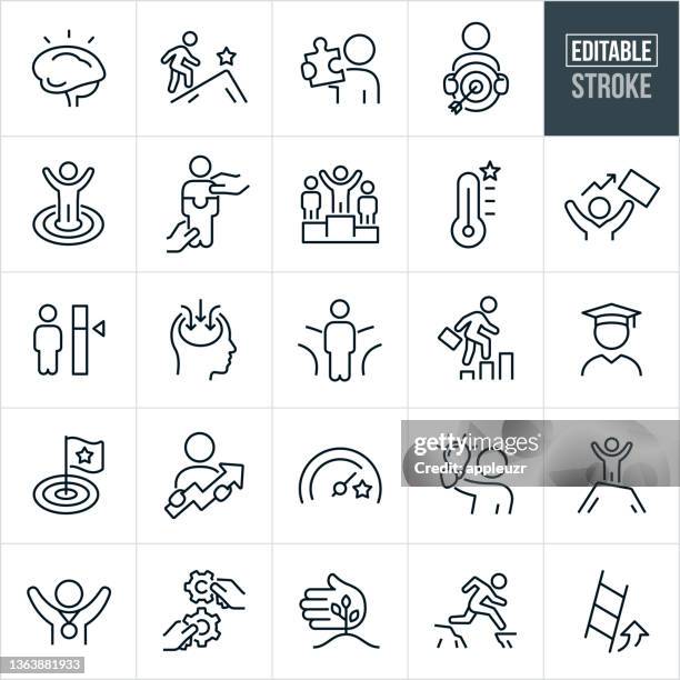 stockillustraties, clipart, cartoons en iconen met personal development thin line icons - editable stroke - she is empowered