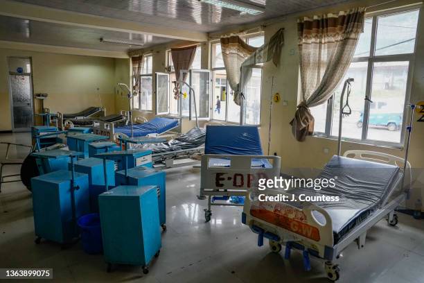 Beds and cabinets in the Trauma Center sit in disarray at the Dessie Referral Hospital on January 10, 2022 in Dessie, Ethiopia. The Dessie Referral...