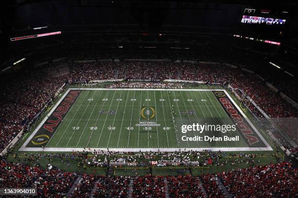 An overhead view of the stadium during opening kickoff in the game between the Georgia Bulldogs and the Alabama Crimson Tide during the 2022 CFP...