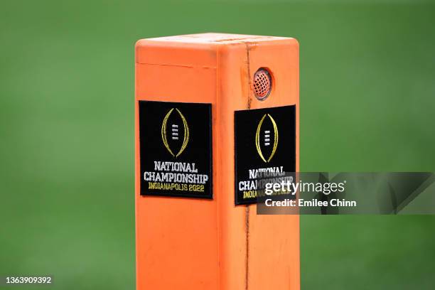 General view of the pylon during the 2022 CFP National Championship Game between the Alabama Crimson Tide and Georgia Bulldogs at Lucas Oil Stadium...