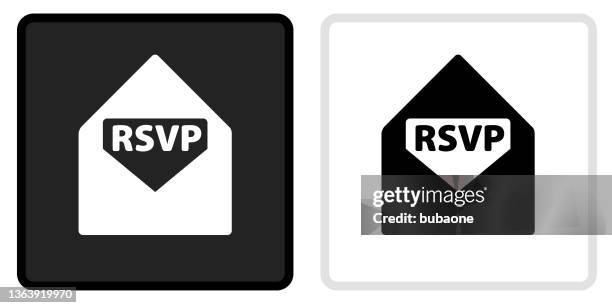 rsvp icon on black button with white rollover - rsvp stock illustrations