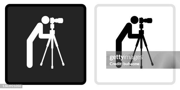 camera man icon on  black button with white rollover - photographer icon stock illustrations