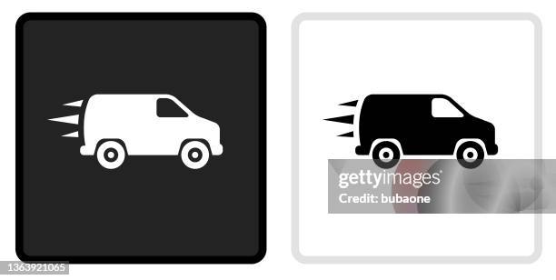van icon on black button with white rollover - white minivan stock illustrations