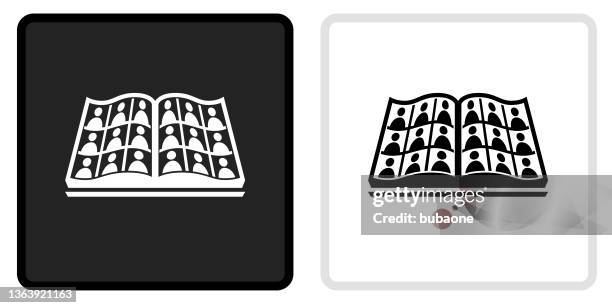 graduation icon on black button with white rollover - digital yearbook stock illustrations