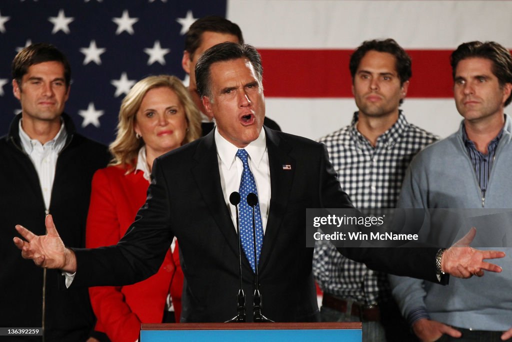 Mitt Romney And Supporters Attend Caucus Night Event