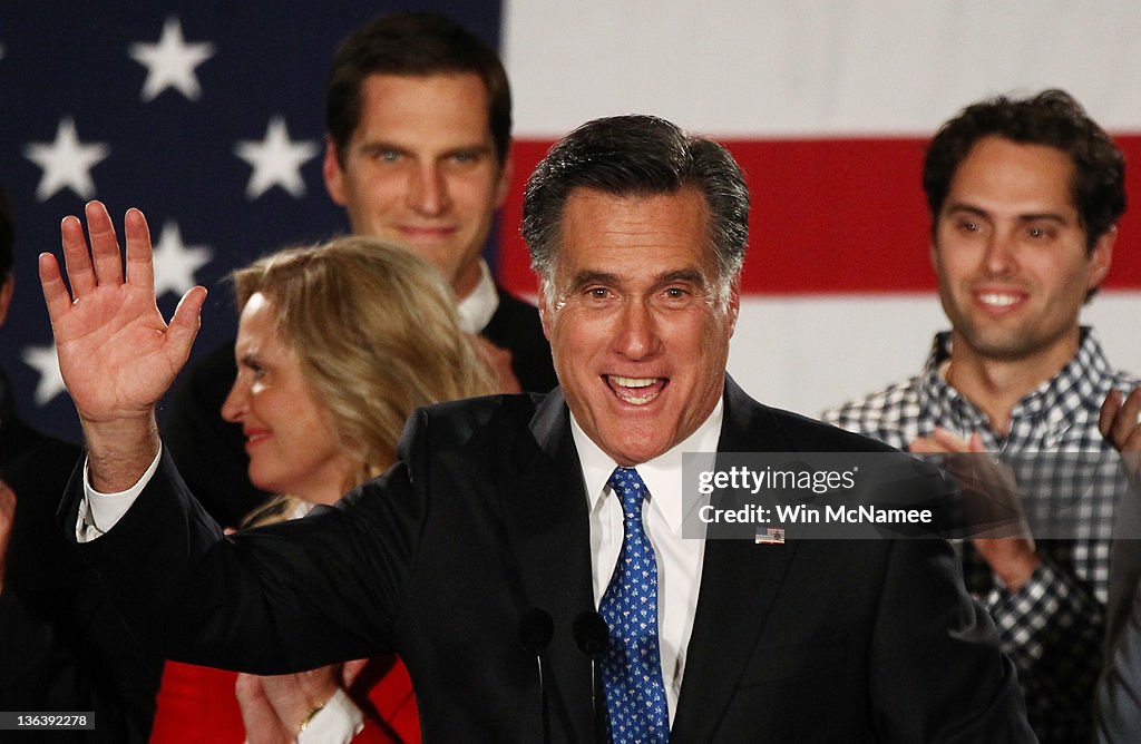 Mitt Romney And Supporters Attend Caucus Night Event