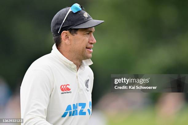 Ross Taylor of New Zealand looks on during day three of the Second Test match in the series between New Zealand and Bangladesh at Hagley Oval on...