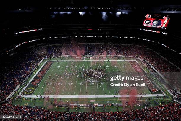General view during the 2022 CFP National Championship Game after the Georgia Bulldogs defeat the Alabama Crimson Tide 33-18 at Lucas Oil Stadium on...