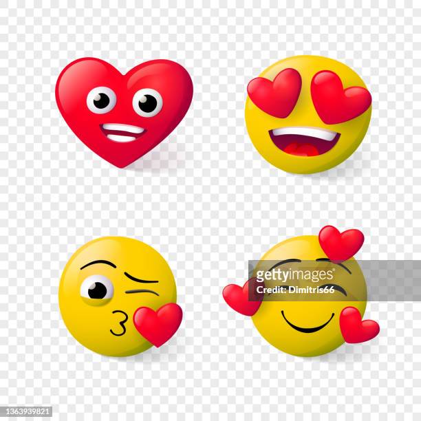 illustrations, cliparts, dessins animés et icônes de ensemble d’emoji d’amour avec des cœurs rouges - emoticones